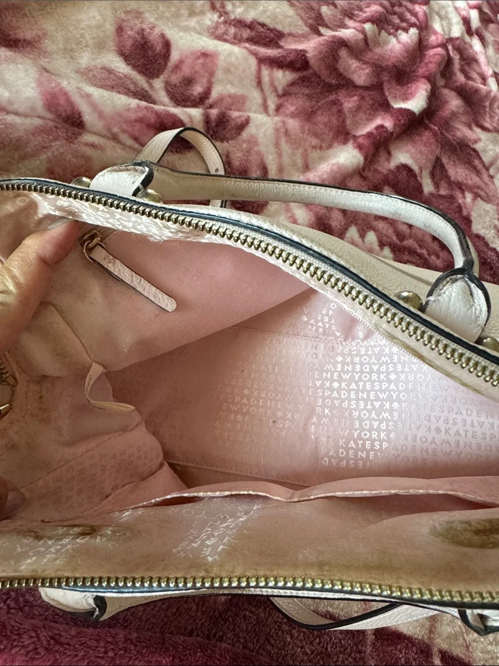 kate spade Pebbled Satchel in Pale Pink with Gold Hardware